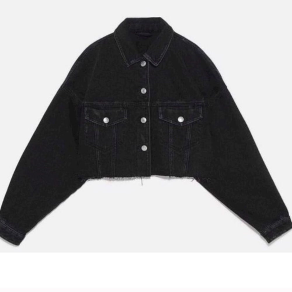 Zara black denim cropped jacket !